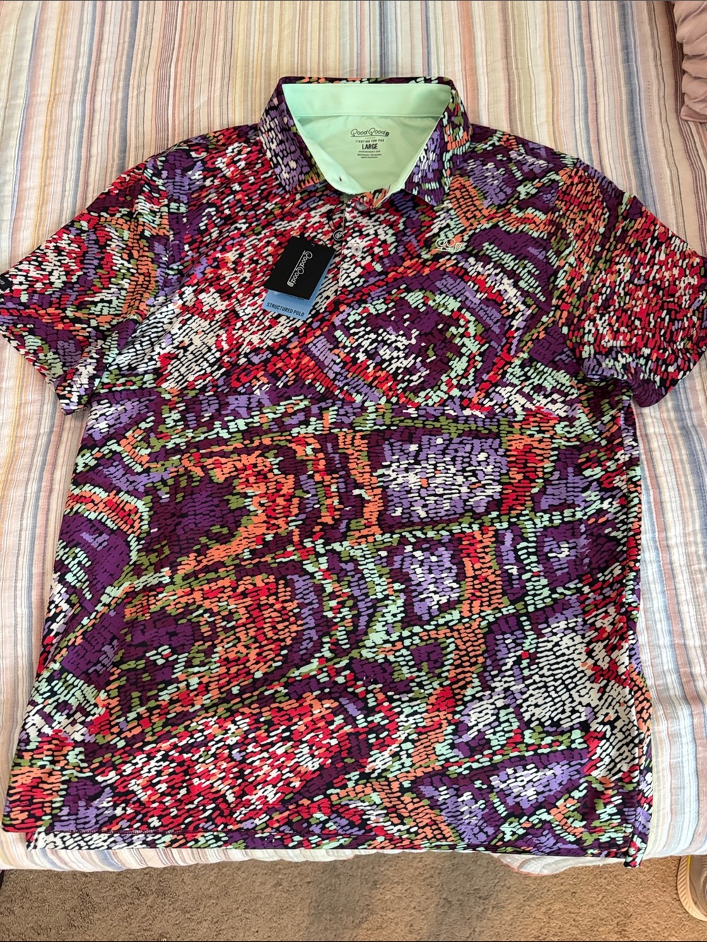 Good Good Golf Men’s Purple Multi-Color Performance Polo Size Large NWT